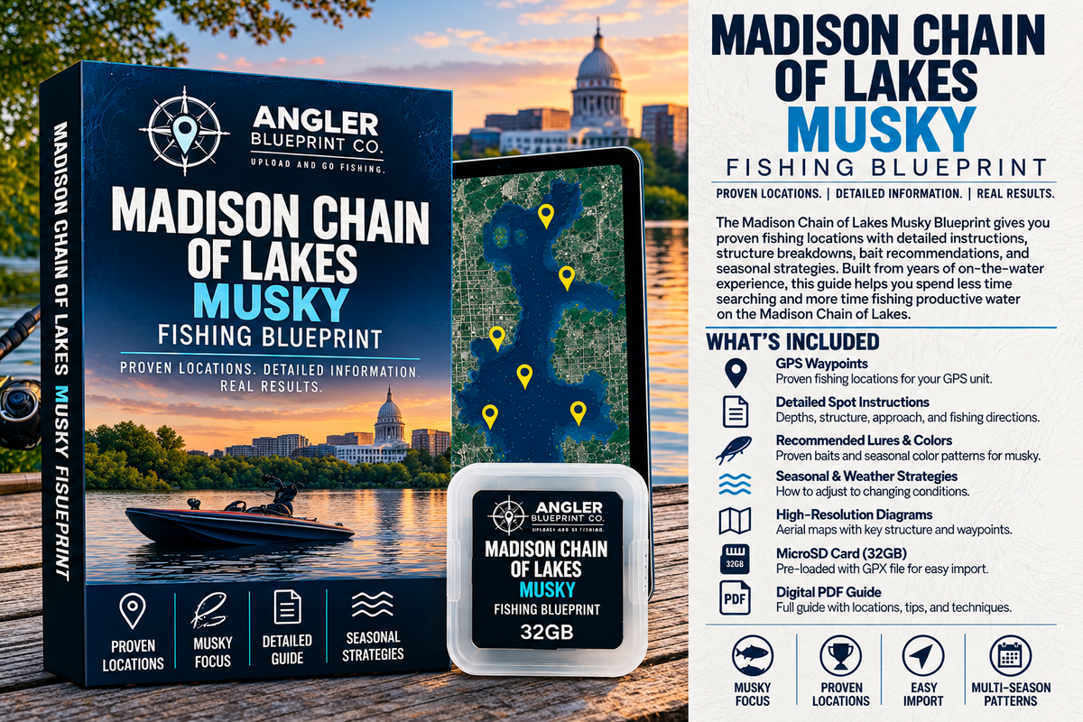 Madison Wisconsin Chain of Lakes Musky Blue Print
